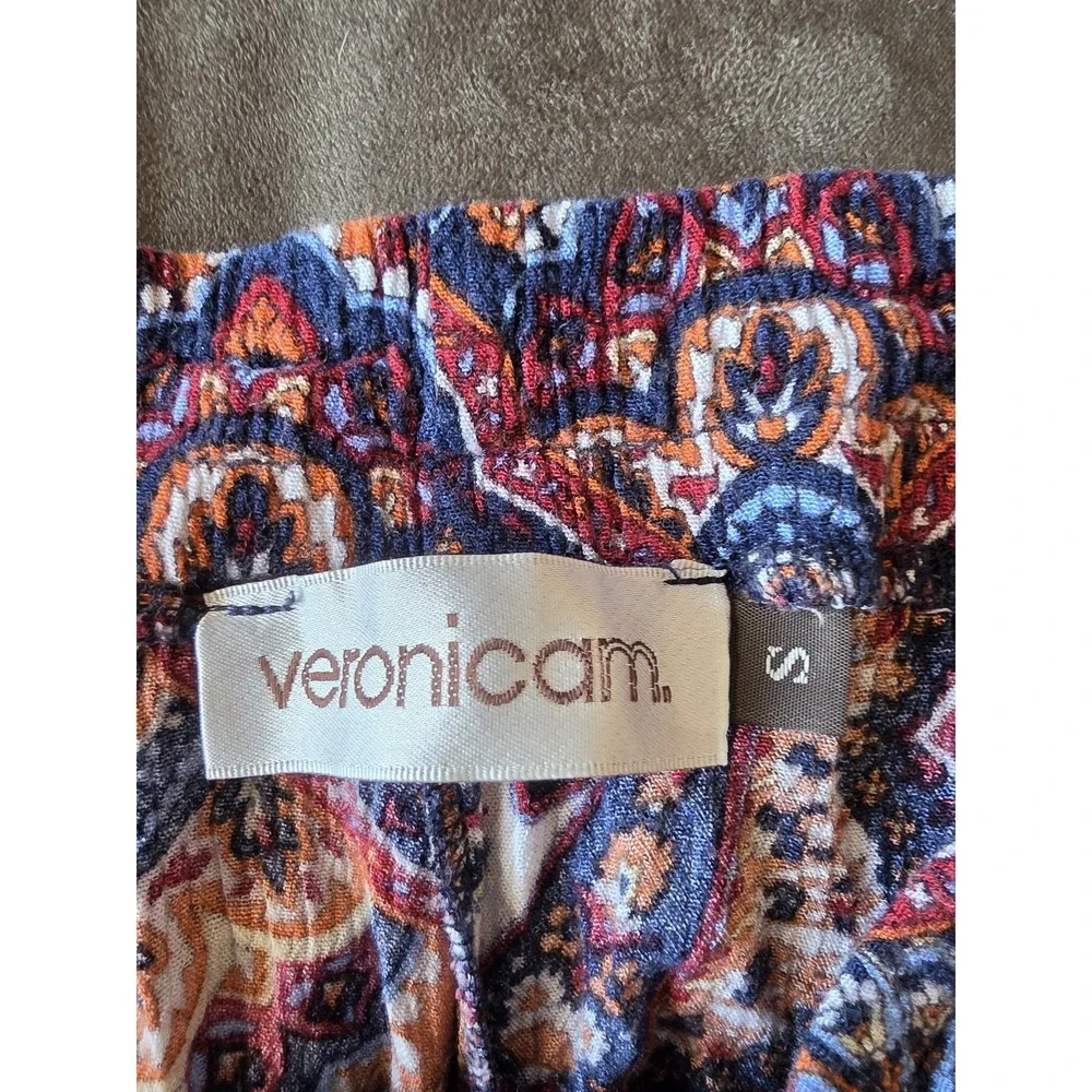 Veronica M Paisley Pants Size S Bohemian Orange Blue Straight Trousers Boho